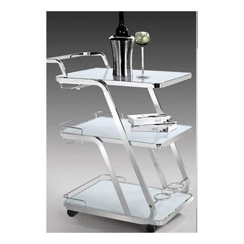 Fashion stainless steel dining car. Three layers of glass steel trolley. High-grade beverage. Shelf in the kitchen