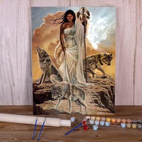 Indian Wolf Animal DIY Painting By Numbers Complete Kit Acrylic Paints 40*50 Picture By Numbers Photo Decorative Drawing