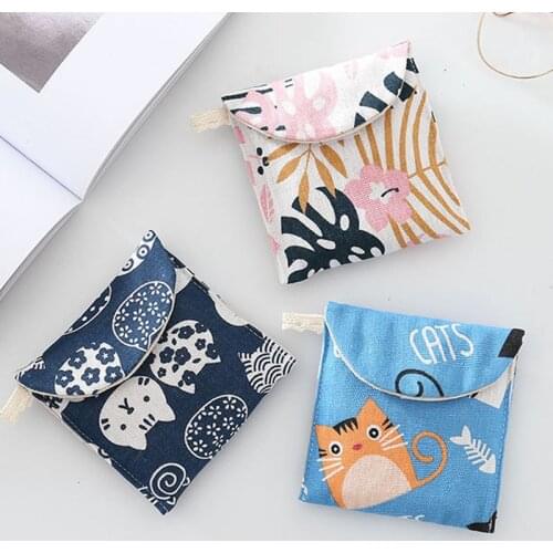 1Pcs Small Wallet Cartoon Pattern Card Holder Multi Purpose High-capacity Storage Bag for Sanitary Napkin Cartoon Pattern