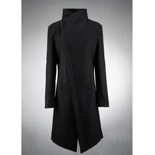 New Autumn And Winter Tide Mens Woolen Coat In The Long Section Hair Stylist Thick Windbreaker Youth Black Personality