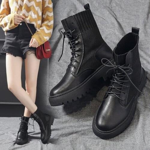 Autumn Boots Women Shoes Woman Boots Fashion Round PU Ankle Boots 2020 Winter Elastic Black Boots Comfortable Boots