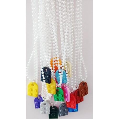 2pcs Trendy Couples Brick Building Blocks Heart Pendant Shaped Necklace Friendship Jewelry Made with Building Blocks Valentines