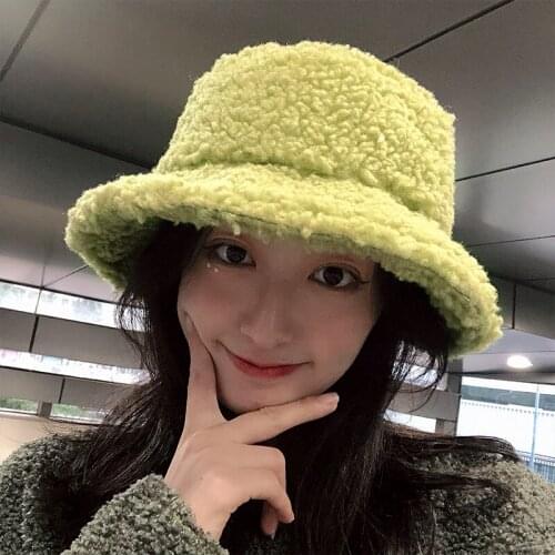 Faux Fur Winter Bucket Hat For Women Girl Fashion Solid Thickened Soft Warm Fishing Cap Outdoor Lady Plush Fluffy Panama 2020New