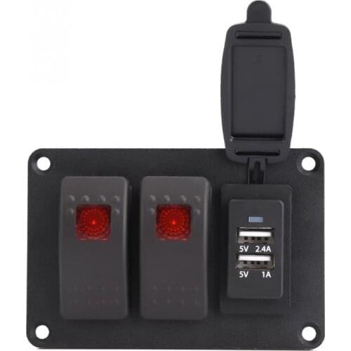 Motorcycle ATV 2 Single Light Switch Panle+ 3.4A Car Charger With 45 Pattern Stickers Black Color Rocker Switch Panel Waterproof