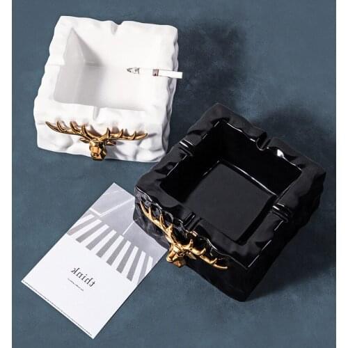 Nordic Style Elk Ceramic Square Ashtray Home Simple Living Room Office Decoration Cigarette Accessories Business gift