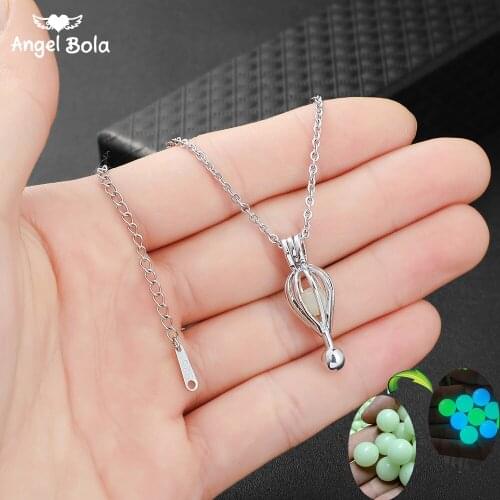 Hollow Luminous Stone Pendant Moon Glowing Necklace Gem Charm Jewelry Stainless Steel Women Love Heart Pendant Necklace Gifts