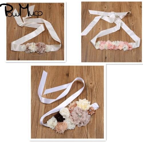 Powmuco 1 PCS Shining Pearls Rhinestone Floral Bridesmaids Dress Sash Fashion Handmade Flowers Women Belts Clothing Decoration