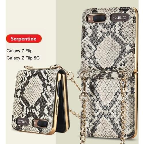 Luxury Phone Flip Case with Chain Strap For Samsung Galaxy Z Flip F7070 F7000 5G Magnetic Mirror Fold Shockproof Back Cover