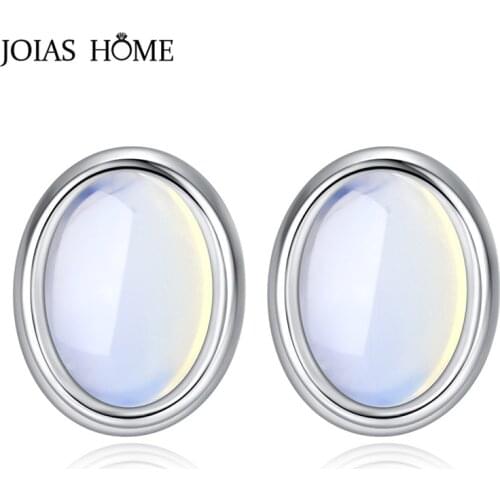 JoiasHome Classic Oval Moonstone Earrings for Women Silver 925 Jewelry Gemstones Female Ear Studs for Anniversary Wholesale Gift