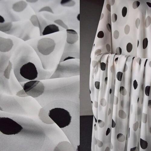 50*150cm Fashion White Background Black Ink Smudge Big Polka Dot Printed Chiffon Fabric Dress Sunscreen Clothes DIY Fabric