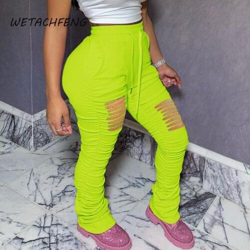 Hollow Out Casua Stacked Joggers Solid High Waist Trousers Plus Size Womens Sweatpants Leggings Fashion 2021 Pants Clothing