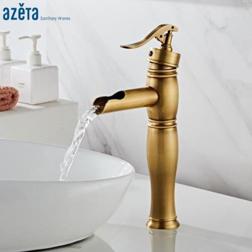 Azeta New Basin Faucet Singel Hole Basin Tap Antique Brass Basin Faucet Waterfall Bathroom Water Tap Sink Mixer Crane AT7606HA