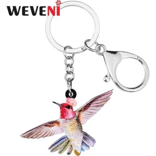 WEVENI Acrylic Flying Hummingbird Bird Keychains Big Cute Animal Keyring Jewelry For Women Kid Lover Birthday Gift Wallet Charms