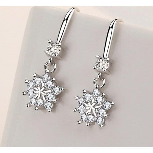 925 sterling silver snow zircon snowflake earrings Micro Inlay cubic zirconia earrings for women 2019 black friday deals