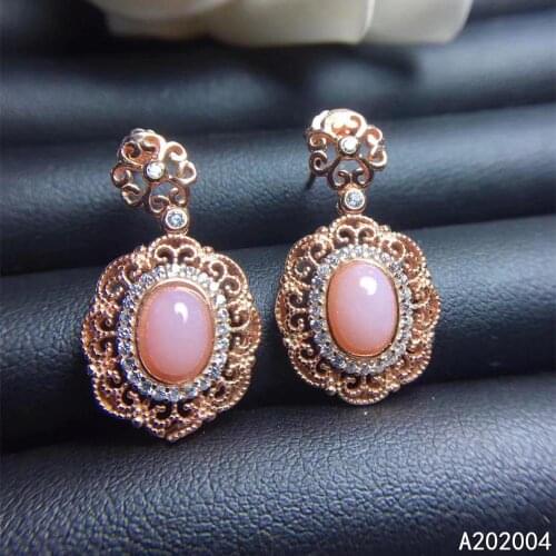 KJJEAXCMY Fine Jewelry 925 sterling silver inlaid natural pink opal female new earrings Ear studs luxury support test