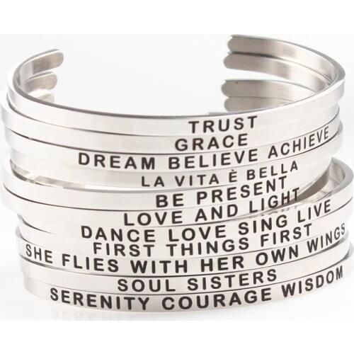 4mm Charm Stainless Steel Bangles for Women Mantra Inspirational Cuff Bracelet High Quality Jewelry Gift Drop Shipping