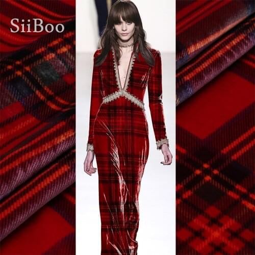 Best price Babuge red plaid printed georgette silk velvet fabric for women winter dress cheongsam tela de terciopelo SP5891