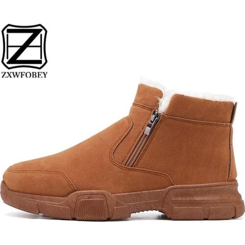 ZXWFOBEY Fur Boots Men Flat winter Boots For Men High Warm Rubber Mens Winter Shoes Platform Man Boots