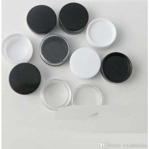 1ML 1G 1 Gram Cosmetic Sample Empty Jar Plastic Round Pot Black Screw Cap Lid Small Tiny 1g Bottle for Make Up Eye Shadow Nails
