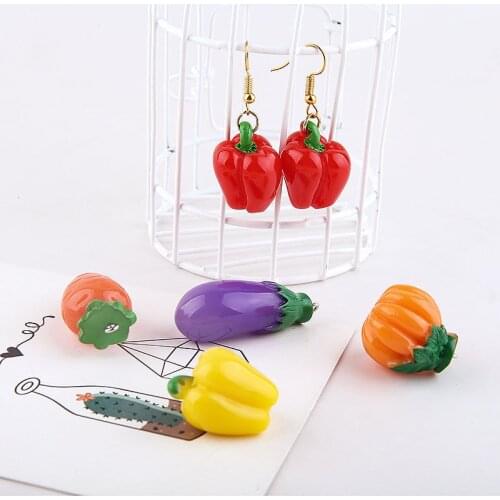 10pcs/pack Pumpkin Eggplant Radish Cute Green Health Vegetables Resin Charms Pendant Earring DIY Fashion Jewelry Accessories
