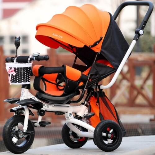 3 In 1 Baby Tricycle Bike Flat Lying Baby Carriage Stroller Trike Bicycle Adjustable Seat Child Umbrella Stroller Pram Pushchair