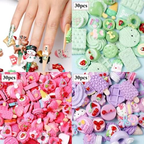 30pcs Nail Art Jewelry Resin Snacks Nail Accessory Candy Mixed Manicure Decoration Nail Art Tips Rhinestones 3D DIY Nail Charms