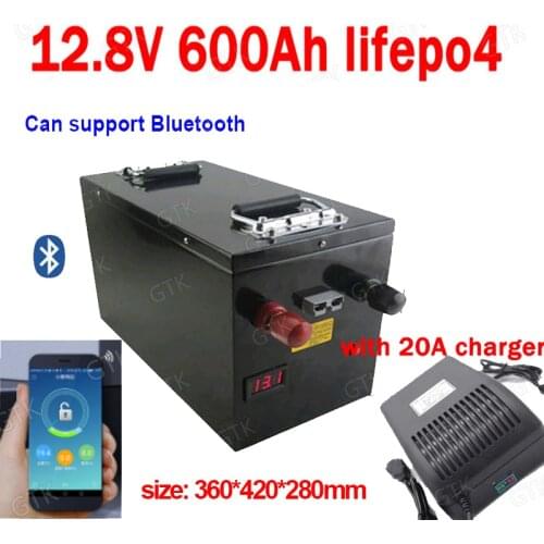 GTK lithium 12.8V 600Ah 12V Lifepo4 battery 150A Bluetooth APP for 2400W Solar Storage backup power Forklift +20A charger