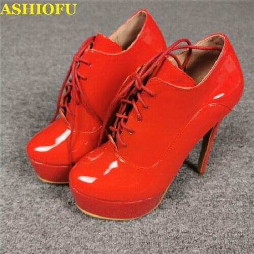 ASHIOFU Handmade Ladies Stiletto Heel Pumps Cross Strap Wedding Party Lace-up Shoes Platforms Sexy Evening Fashion Court Shoes