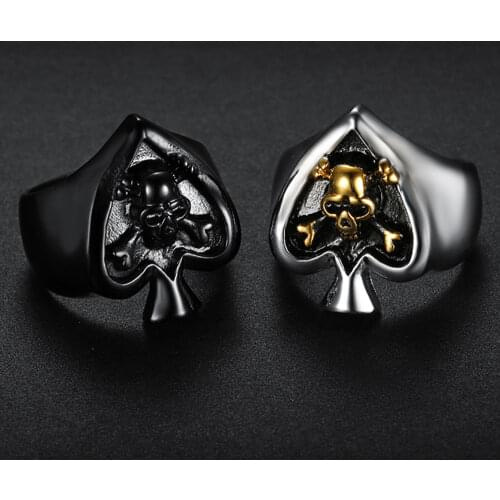 CFBulongs New Store Hot Sale Stainless Steel Card Cross Skull Ring Gothic Biker Tribal Ace Spades Mens Ring