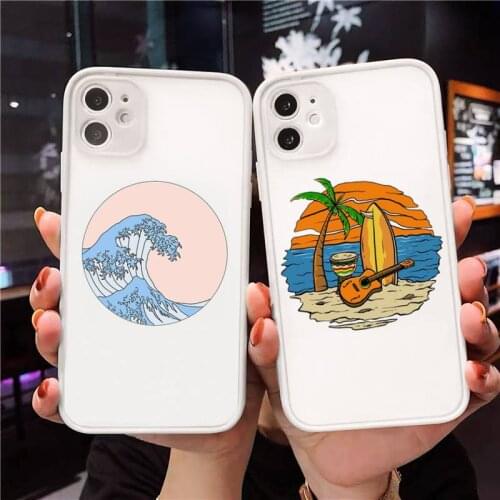 Hot Sea wave surf summer surfing ocean Phone Case For iPhone 12 11 Mini Pro XR XS Max 7 8 Plus X Matte transparent White Cover