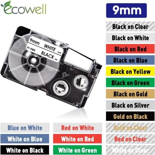 Ecowell XR-9WE XR-9X XR-9RD XR-9BU 9mm label For Casio XR-9YW XR-9GN XR-9GD label tape for Casio KL-60 KL-120 KL-100 Label Maker