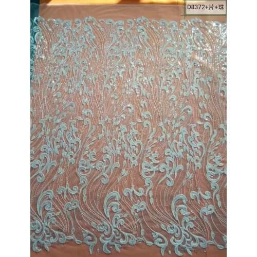 Ivory Bead& Sequins Embroidery Lace Wedding Dress Fabric Nigerian Textile African Trimming Lace 10 Yards/ lot