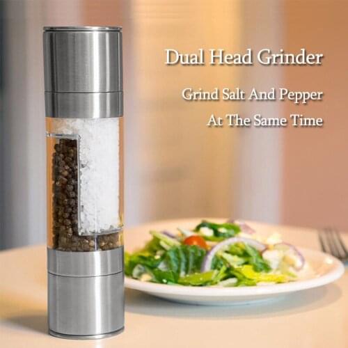 Dual Head Salt And Pepper Grinder 2 in 1 Manual Stainless Steel Salt Pepper Mill Herb Spice Grinder Shakers With Ceramic Rotor