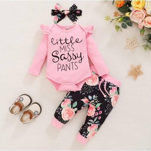 Fashion Toddler Kids Clothes Girls Baby Alphabet Print Tops+Flower Pants + Bowknot Outfits Clothes Sets Clothing