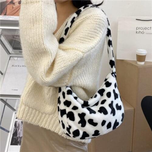 Fashion Cow pattern plush Women Shoulder Bags Messenger Bag Big Capacity Bags Handbag Corssbody Bag Pocket Coin purse Package