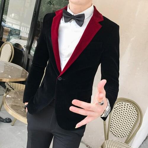 Fashion Stage Jackets Designer Indian Suits Red Velvet Single Suit New Abrigo Casual Hombre Mens Slim Blazers