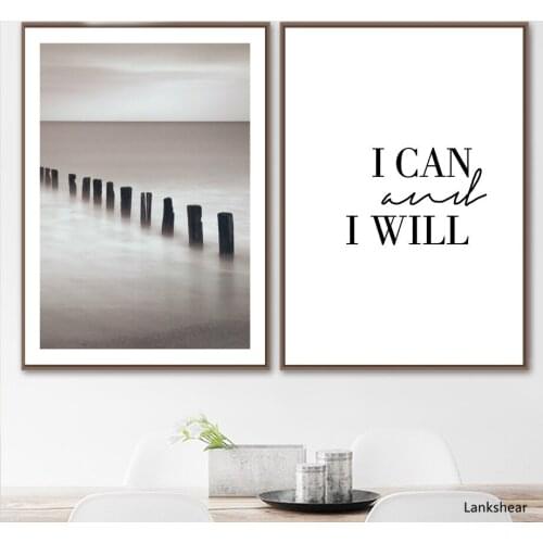 I Can I Will Seascape Nordic Quotes Art Canvas Painting Modern Landscape Posters And Prints Wall Picture For Living Room Decor