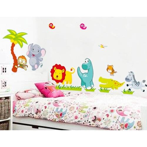 Cartoon Cute animals Wall Stickers kids baby rooms bedroom nursery decor Mural Art Decals sticker wallpaper for home decorations