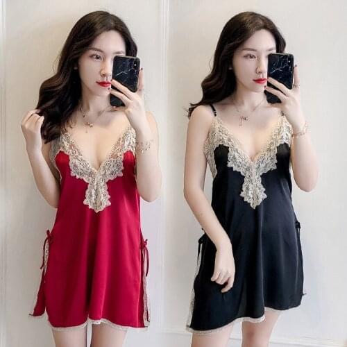 Nightdress Woman Summer Europe And America Wind Sexy Temptation High Fork Opening Camisole Sexy Sleepshirt Lace Taste Underwear