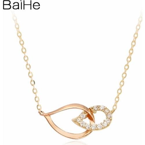 BAIHE Solid 18K Yellow Rose Gold 0.08ct Round Natural Diamond Women Wedding Gift Fine Jewelry Trendy Beautiful diamond Necklaces