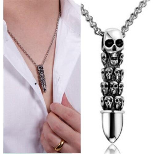 Hip Hop Punk Goth Fashion 4 Style Hot Sale Men Bullet Pendant Necklace Statement Necklace Men Women Skull Necklace Jewelry