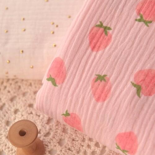 Half Meter Pink Bottom With Strawberry 2 Layers 100% Cotton Fabric For Overcoat Dress Baby Cloth Pajamas Handmade DIY CR-42