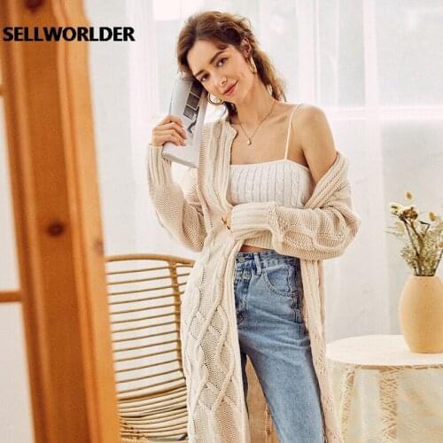 Casual V neck Long Women Winter Cardigan Long Sleeve Hollow Out Loose Female Sweater Vintage Knitwear Top