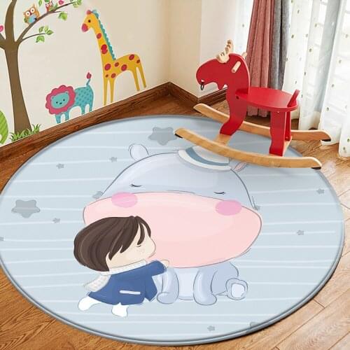 Simple Cartoon Animals Mat Round Rug Non-Slip Flannel Carpet Non-slip Bath Mat Soft Fluffy Living Room Bedroom Decorative Carpet
