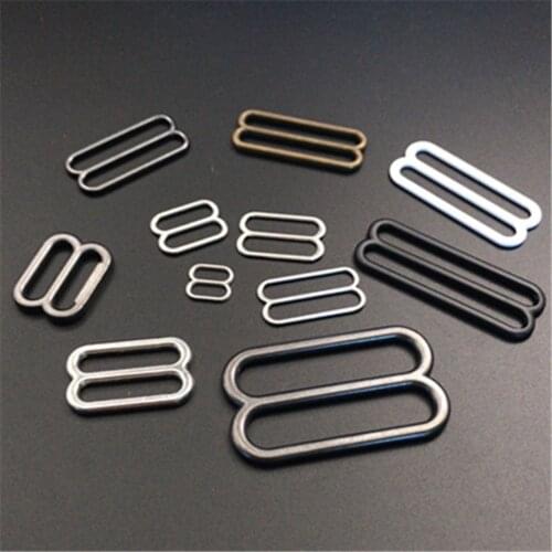 19 Size 100pcs Alloy Metal Rectangle Ring Adjuster Buckle For Garment Bra Should Strap Elastic Band Slider Adjustable Buckles