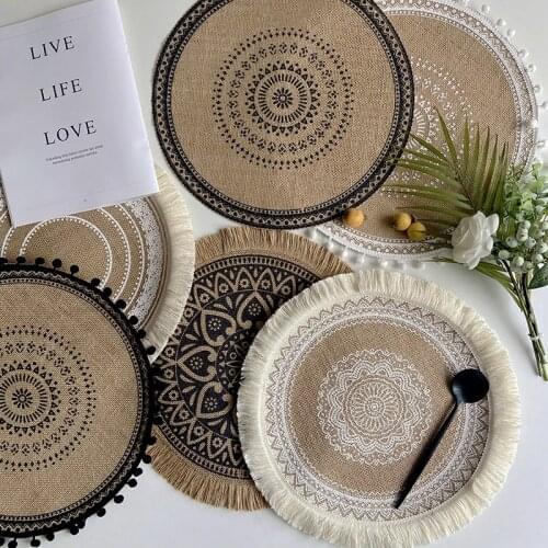 Weaving Mat Coasters Kitchen Accessories Insulation Decoration Table Hot Mat Placemat Cotton and Linen