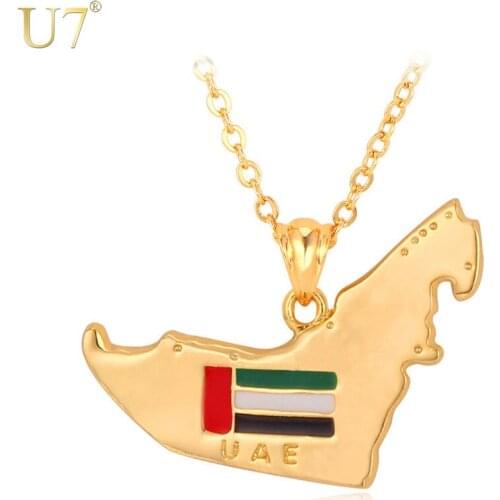 U7 UAE Map Pendant New Trendy Gold Color Women/Men Fashion Jewelry United Arab Emirates Flag Pendant Necklace P446