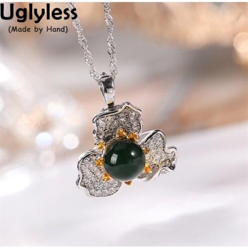 Uglyless Dual Use New Popular Combined Jewelry for Women Blue Perot Amber Pendant Rings in One Crystals Flower Bijoux 925 Silver