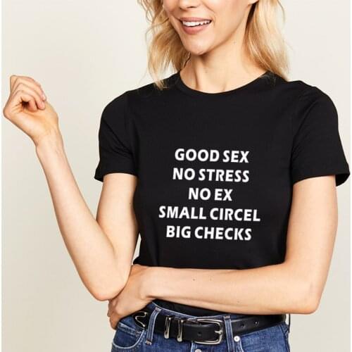 GOOD SEX NO STRESS NO EX SMALL CIRCEL BIG CHECKS Aesthetic T-shirts Women summer top shirts básico camiseta mujer