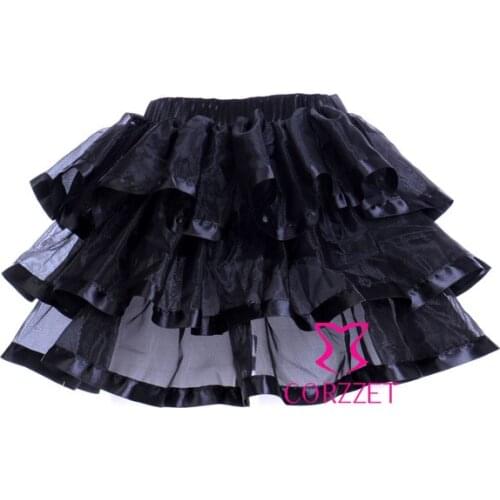 Factory Directly Sexy Micro Mini Black Organza Corset Skirt Adult Pettiskirt Women Burlesque Punk Tutu Skirts With Ribbon Trims